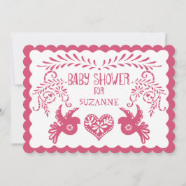 Invitación Papel Picado Bebé Ducha Lilac rosa Fiesta