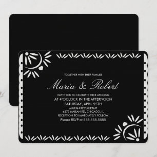Invitación Papel Picado Boda Botánico Mexicano Negro