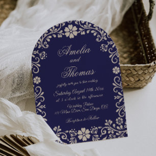 Invitación Papel Picado Boda Mexicana Azul