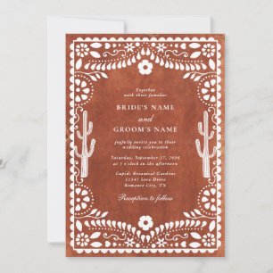 Invitación Papel Picado Boda Mexicana Terracota Marrón Boda