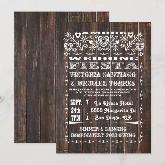 Invitación Papel Picado, Boda mexicano de la Madera Rusa (Anverso / Reverso)