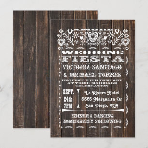 Invitación Papel Picado, Boda mexicano de madera rústica