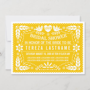Invitación Papel picado boda moderna de color amarillo, ducha