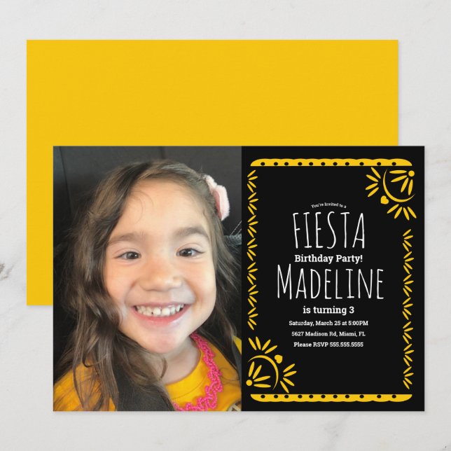 Invitación Papel Picado Cumpleaños Mexicano Fiesta Floral Fot (Anverso / Reverso)