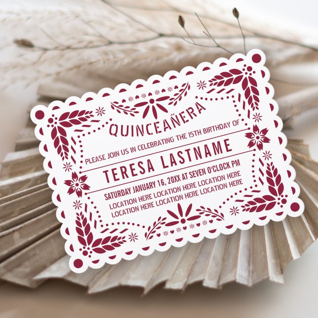 Invitación Papel picado de Borgoña (Subido por el creador)