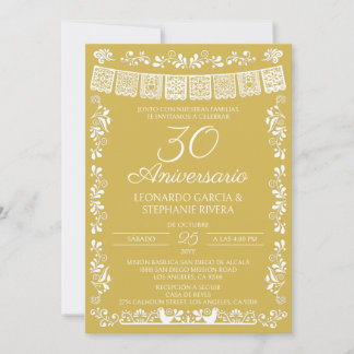 Invitación Papel Picado Dorado 30 Aniversario