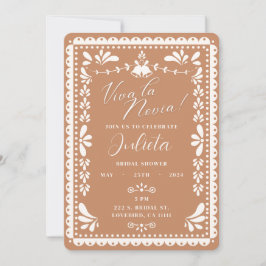 Invitación Papel Picado Ducha Nupcial Mexicana Barro Neutral