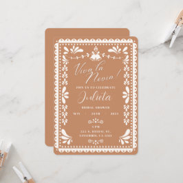 Invitación Papel Picado Ducha Nupcial Mexicana Barro Neutral
