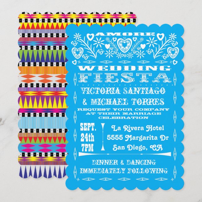 Invitación Papel Picado, el Boda gráfico mexicano de Azteca,  (Anverso / Reverso)