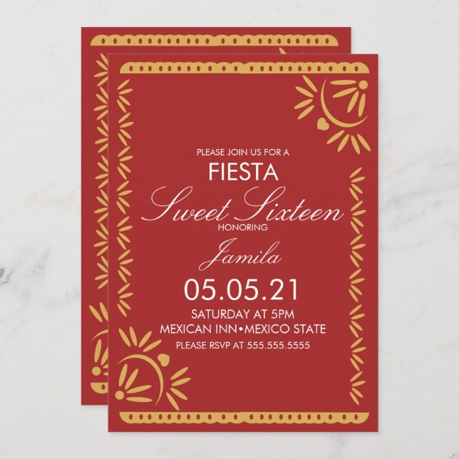 Invitación Papel Picado Fiesta Dulce 16 Espinilla Mexicana Az (Anverso / Reverso)