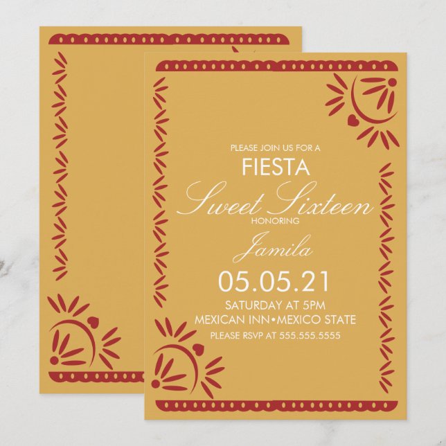 Invitación Papel Picado Fiesta Dulce 16 Vieira Mexicana (Anverso / Reverso)