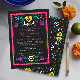 Invitación Papel Picado Fiesta Qinceanera Folclórica Mexicana