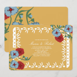 Invitación Papel Picado México Botánico Floral Fiesta Amarill