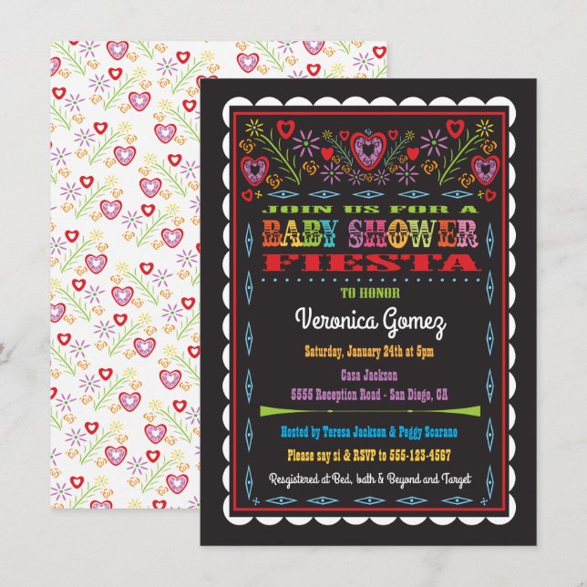 Invitación Papel Picado México Fiesta Baby Shower (Anverso / Reverso)