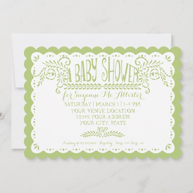 Invitación Papel Picado Niña Ducha Lime Rosa Fiesta (Reverso)