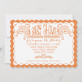 Invitación Papel Picado Niña Ducha Piscina Naranja Fiesta
