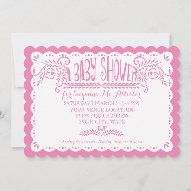 Invitación Papel Picado Niña Ducha Sky Fiesta Rosa (Reverso)