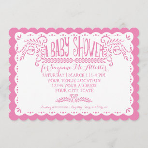 Invitación Papel Picado Niña Ducha Sky Fiesta Rosa
