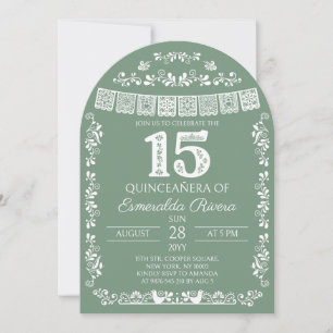 Invitación Papel Picado Quinceañera Cumpleaños 15 Verde Salvi