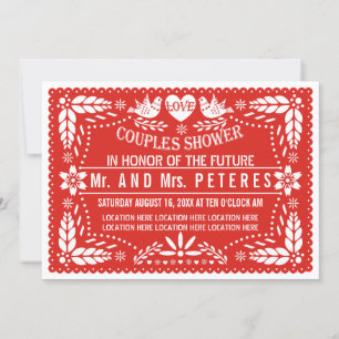 Invitación Papel picado rojo para baby shower de parejas casa