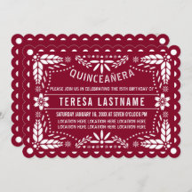 Papel picado rojo y blanco argoleño Quinceañera
