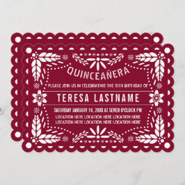 Invitación Papel picado rojo y blanco argoleño Quinceañera