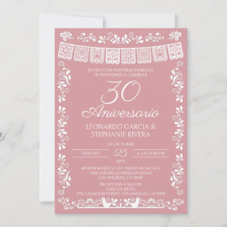 Invitación Papel Picado Rosa 30 Aniversario