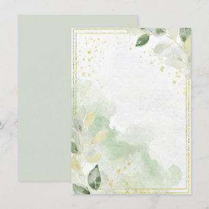 Invitación Papel pintado acuarela verde y dorado en blanco pa