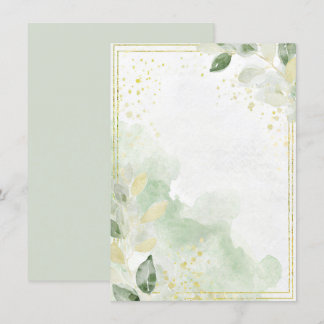 Invitación Papel pintado acuarela verde y dorado en blanco pa