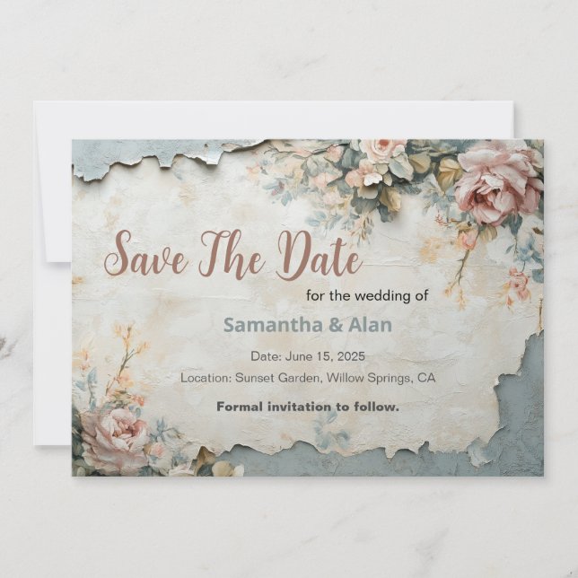 Invitación Papel pintado con flores Guardar el diseño de la f (Anverso)
