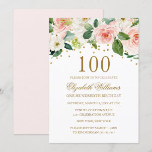 Invitación Papel Pintado Floral de Acuarela en Oro Rosa para