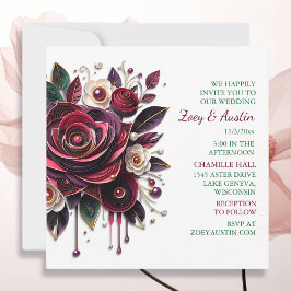 Invitación Papel que acalló a los Rosas y perlas de Borgoña