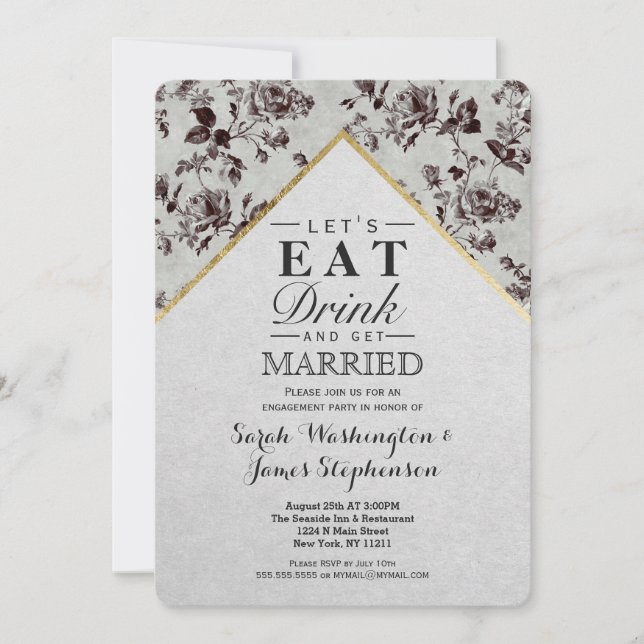 Invitación Papel reciclado de floral blanco y negro y tríptic (Anverso)