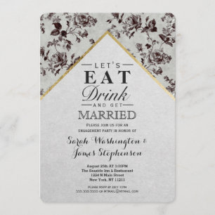Invitación Papel reciclado de floral blanco y negro y tríptic