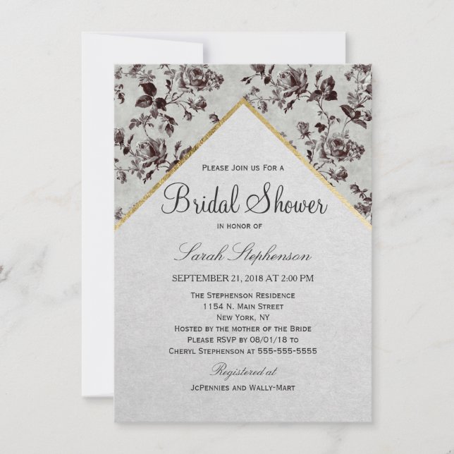 Invitación Papel reciclado de floral blanco y negro y tríptic (Anverso)