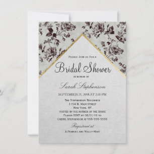 Invitación Papel reciclado de floral blanco y negro y tríptic