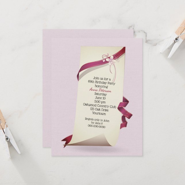 Invitación Papel rizado para fiesta de cumpleaños 69 (Anverso/Reverso In Situ)