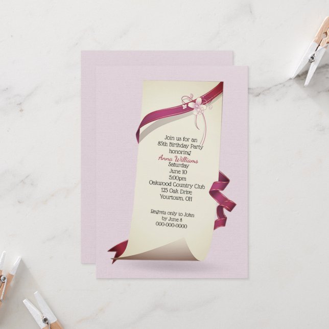 Invitación Papel Rizado para Fiesta de Cumpleaños 85 (Anverso/Reverso In Situ)