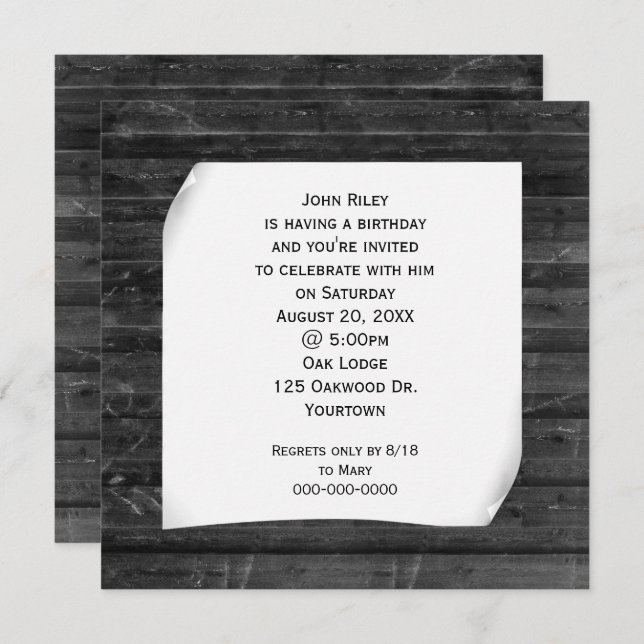 Invitación Papel Rizado sobre Madera Negra (Anverso / Reverso)