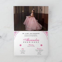 Invitación Papel rosa caliente picado mis cinco años