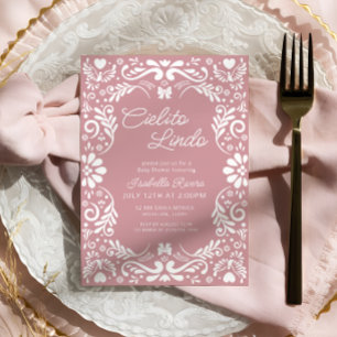 Invitación Papel rosa picado Chica mexicano Baby Shower