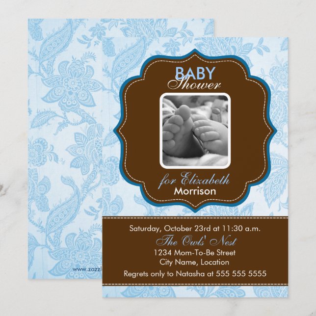 Invitación Papel tapiz vintage Baby Boy Shower (Anverso / Reverso)