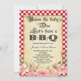 Invitación Papel vintage Floral Red Gingham Baby Shower BBQ