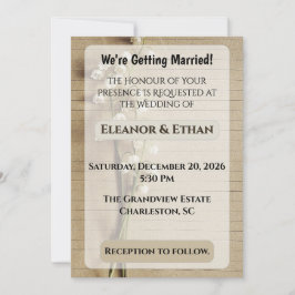 Invitación Papel Vintage Rústico con Línea Flor de Mayo Boda