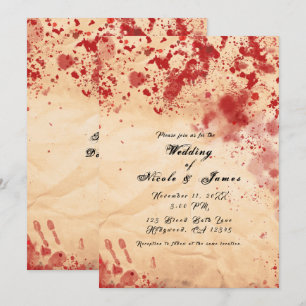 Invitación Papel Vintage Sangriento Halloween Gótico Boda