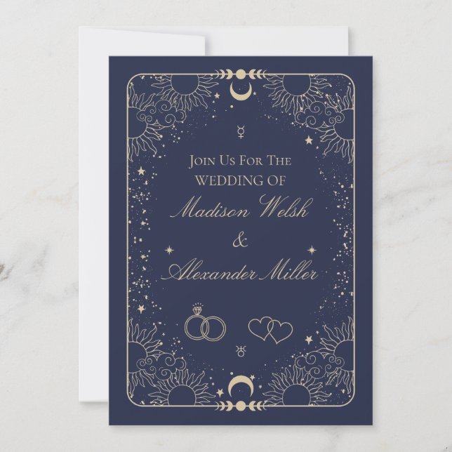Invitación Papelería de boda celestial y astrología (Anverso)