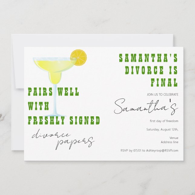 Invitación Papeles para el divorcio Margarita Tequila Fiesta (Anverso)
