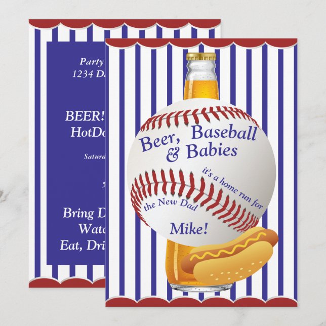 Invitación Papi Baby Shower Beer Baseball y los bebés (Anverso / Reverso)