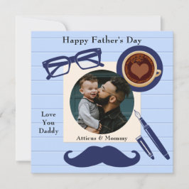 Invitación Papi Blue Mustache Coffee Happy Fathers Day Card