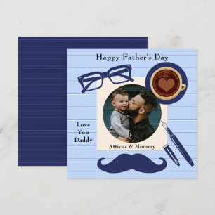 Invitación Papi Blue Mustache Coffee Happy Fathers Day Card